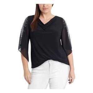 MSK WOMEN Womens Black Party Top Plus 1X